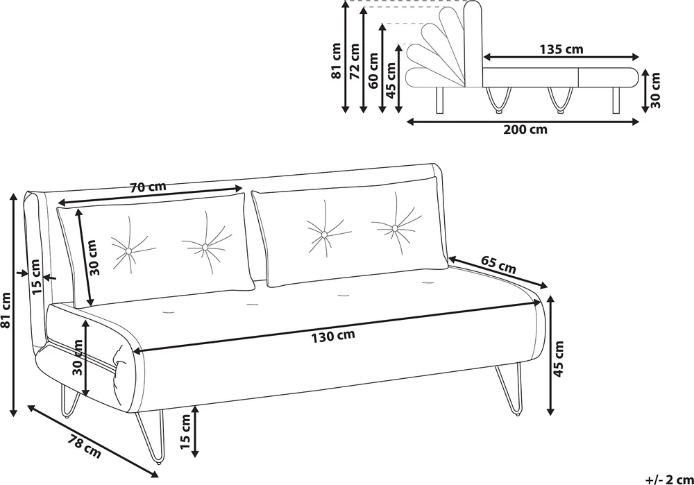 Beliani Dvivietė išskleidžiama sofa VESTFOLD, pilkas veliūras