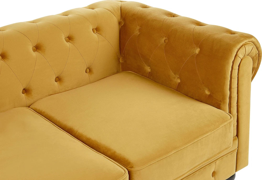 Sofa Beliani 4 vietų poilsio komplektas CHESTERFIELD, veliūras, auksinis