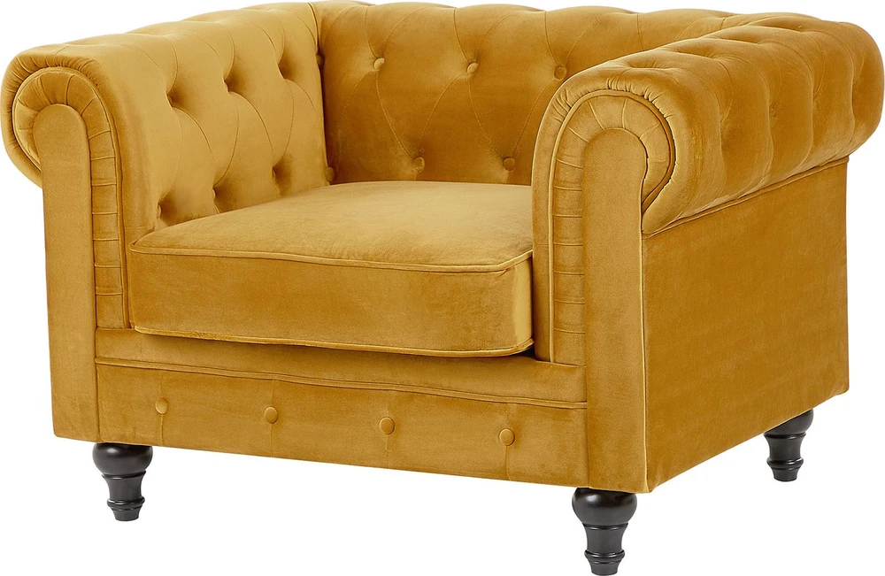 Sofa Beliani 4 vietų poilsio komplektas CHESTERFIELD, veliūras, auksinis