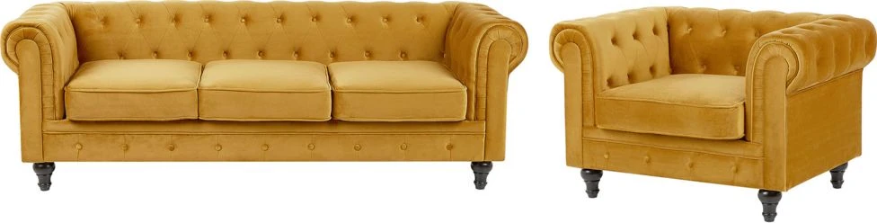 Sofa Beliani 4 vietų poilsio komplektas CHESTERFIELD, veliūras, auksinis