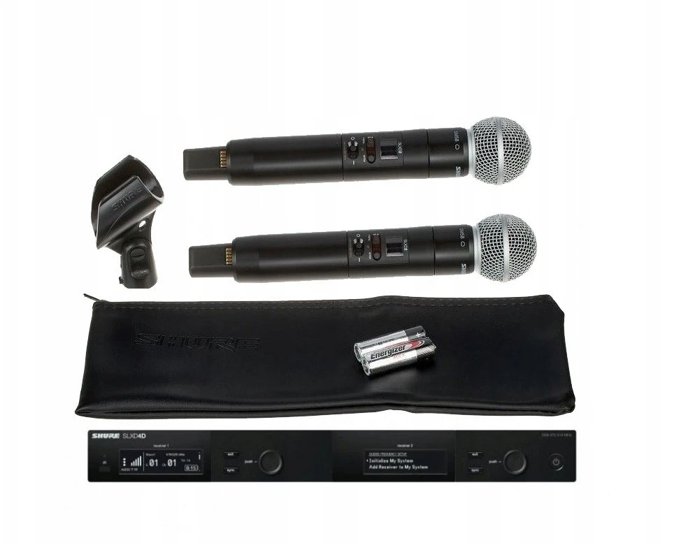 Shure SLXD24DE/SM58-G59 – dviejų kanalų skaitmeninė belaidė sistema su dviem siųstuvais/rankiniais mikrofonais (470–514 MHz)