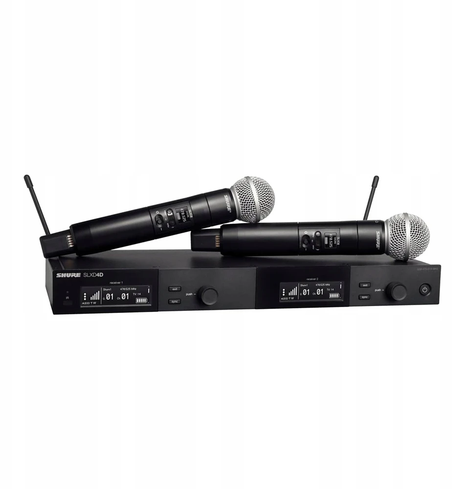 Shure SLXD24DE/SM58-G59 – dviejų kanalų skaitmeninė belaidė sistema su dviem siųstuvais/rankiniais mikrofonais (470–514 MHz)