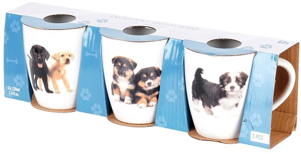 Siaki Collection Keramikinės puodeliai 220 ml, 3 vnt. su šuniuko motyvu