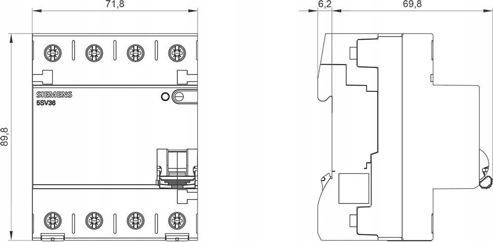 Siemens 3P+N B tipo liekamosios srovės grandinės pertraukiklis 63A 30mA 400V AC 5SV3346-4