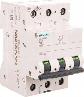 „Siemens“ grandinės pertraukiklis 3P C 63A 6kA AC/DC (5SL6363-7)