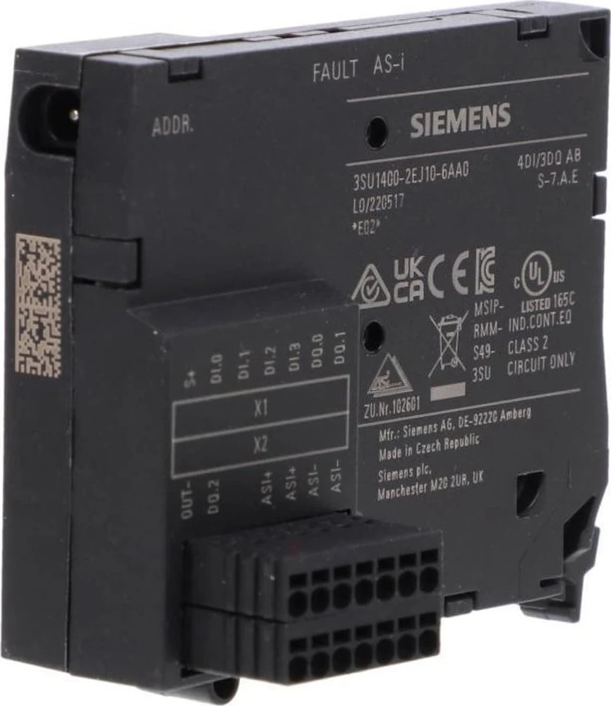 Siemens BF5F2 AS-I A/B pavaldinių blokas, 4 įėjimai ir 3 išėjimai, juodi įėjimai/išėjimai su spyruokliniais gnybtais, skirti montuoti 3SU1400-2EJ10-6AA0 korpuse