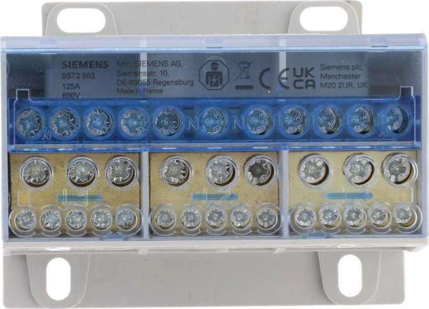 Siemens 5ST2502 Paskirstymo blokas 125A 3P 690V 1x25-35mm2 4x16mm2 7x10mm2 DIN 5ST2502