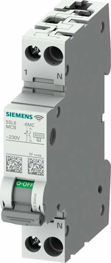„Siemens“ 5SL6016-6MC viršsrovės jungiklis su matavimo ir ryšio funkcija „SENTRONcom WIFI AC 230V 6KA 1+N“ charakteristika B 16A TRMS