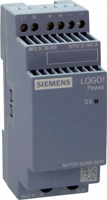 Siemens Impulsinis maitinimo šaltinis LANGO POWER 24V 1.3A įvestis: 100-240VAC išėjimas: 24VDC 1.3A 6EP311- 6SB00-0AY0