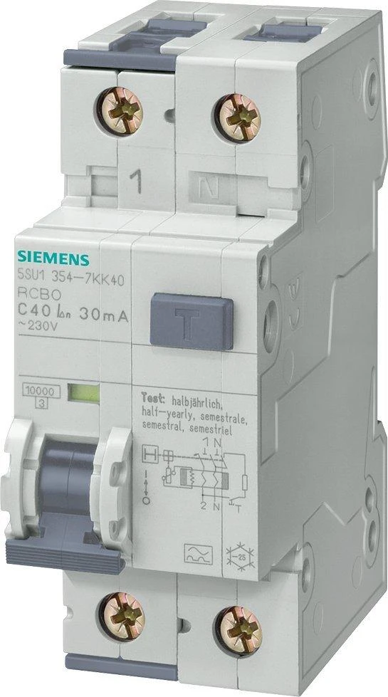 Siemens 5SU1354-6KK10 RCBO tipo A 30mA 10kA 1+N B10A 5SU1354-6KK10