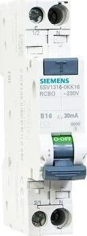 Siemens 5SV1316-0KK16 Liekamosios srovės pertraukiklis 2P B 16A 0.03A Tipas AC 6kA 30mA 400V SENTRON 5SV1316-0KK16