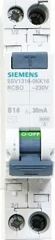 Siemens 5SV1316-0KK16 Liekamosios srovės pertraukiklis 2P B 16A 0.03A Tipas AC 6kA 30mA 400V SENTRON 5SV1316-0KK16