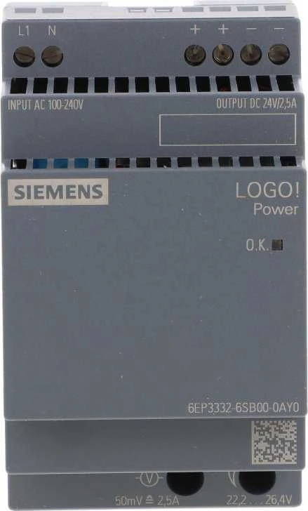 Siemens Maitinimo šaltinis LOGO!POWER 24V 2,5A (6EP3332-6SB00-0AY0)