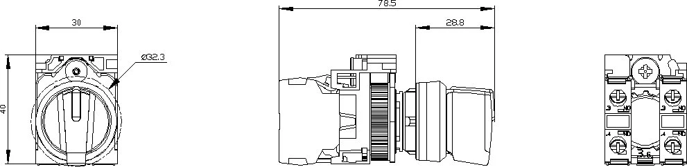 Siemens Przełącznik sukamasis 22mm apvalus plastikinis krótki I-O-II bez samopow su laikikliu 1NO 1NO śrubowe 3SU1100-2BL60-1NA0