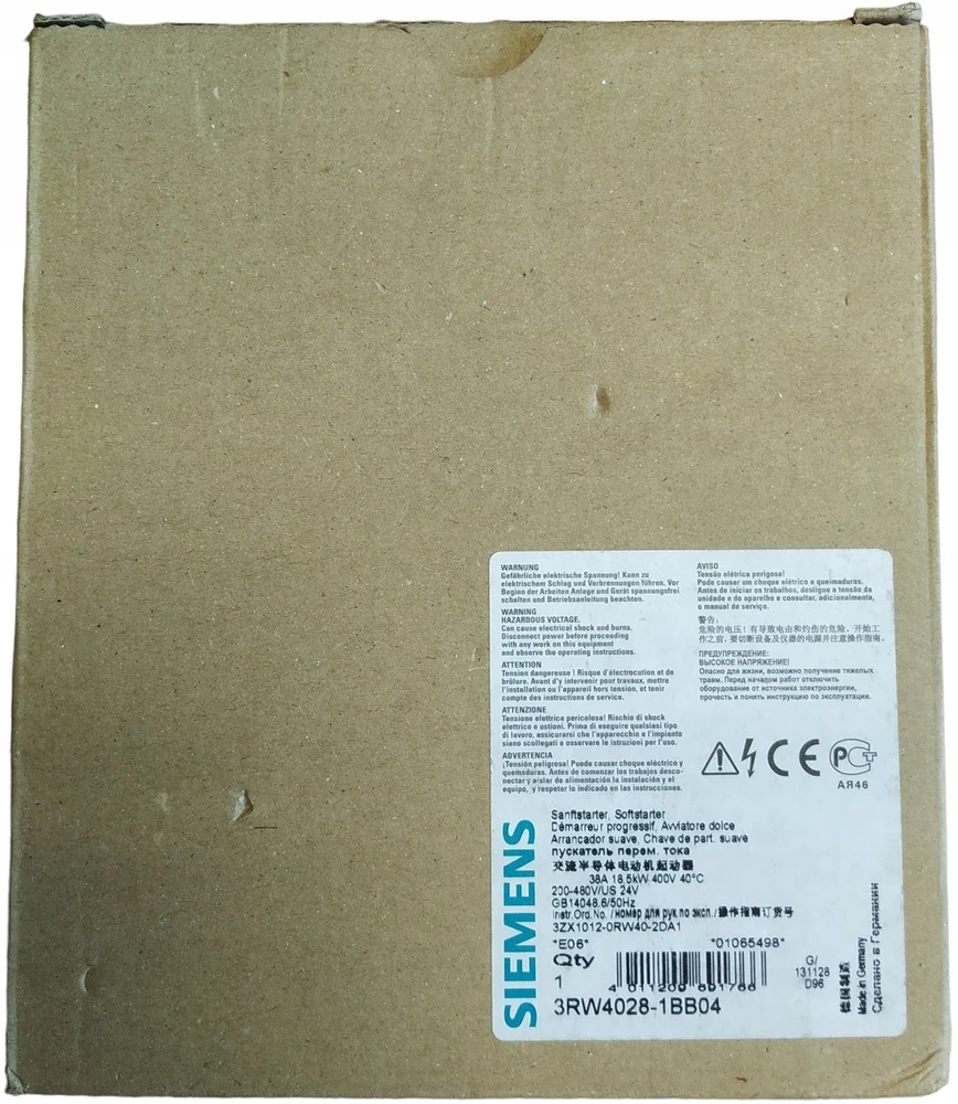 Siemens Softstart 3-fazowy 200-480VAC 38A 18,5kW/400V Uc=24V AC/DC S0 3RW4028-1BB04