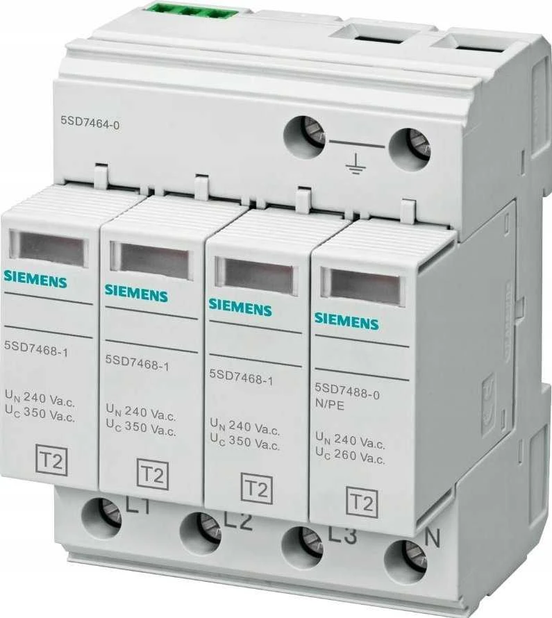 Siemens Viršįtampių iškroviklis C TIPO 2 4P 40kA 350V 3+1 sistema 5SD7464-0 - 5SD7464-0