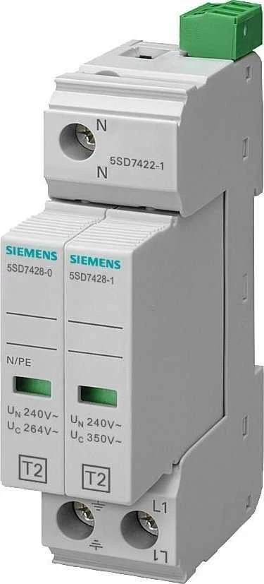 Siemens Viršįtampių ribotuvas C TIPO 2 2P 20kA 350V 1+1 siauras išdėstymas su signaliniais kontaktais 5SD7422-1