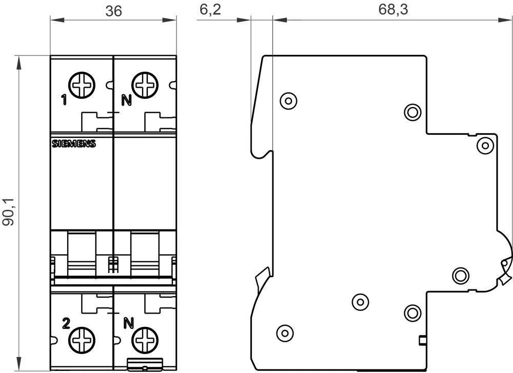 Siemens 5SL6516-7 Grandinės pertraukiklis 1+N C 16A 6kA AC 5SL6516-7