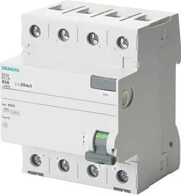 Siemens 5SV4346-0 Liekamosios srovės grandinės pertraukiklis 4P 63A 0,03A Tipas AC 30mA 400V SENTRON 5SV4346-0