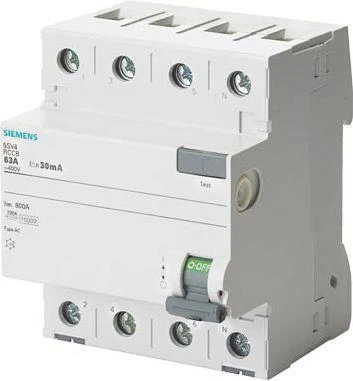 Siemens Liekamosios srovės grandinės pertraukiklis 4P 63A 0.03A tipo AC (5SV4346-0KL)