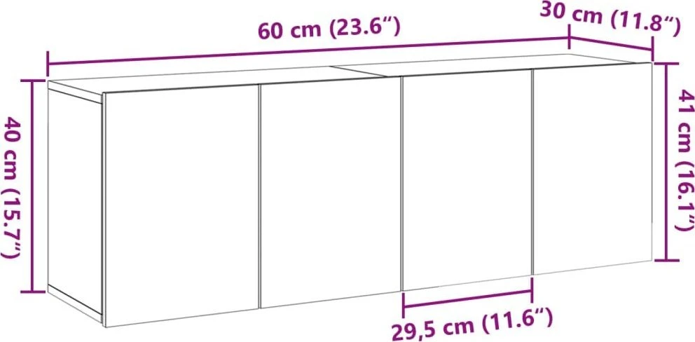 TV staliukas Prie sienos montuojamos TV spintelės, 2vnt., medžio, 60x30x41cm