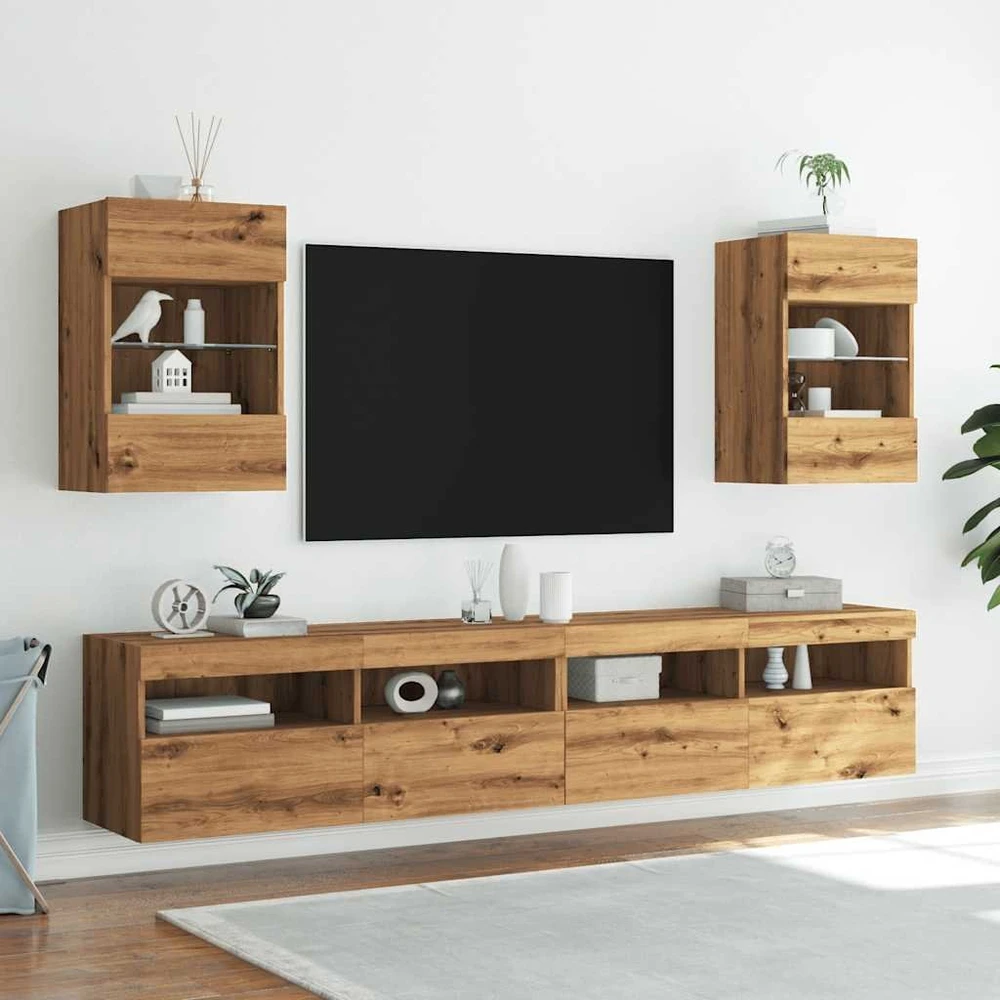 TV staliukas Sieninės spintelės su LED apšvietimu televizoriui, 2vnt., artisano, 40x30x60,5cm