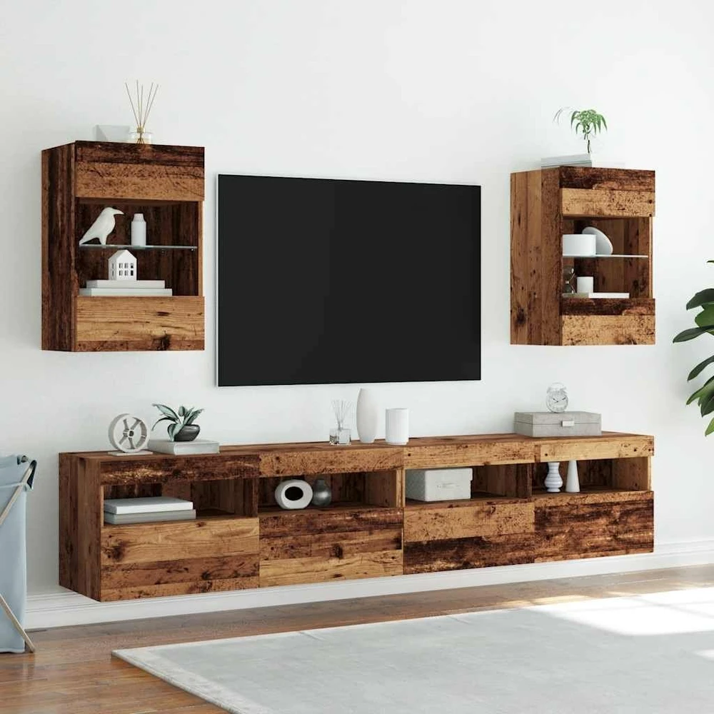 TV staliukas Sieninės spintelės su LED apšvietimu televizoriui 2 vnt, 40x30x60,5 cm