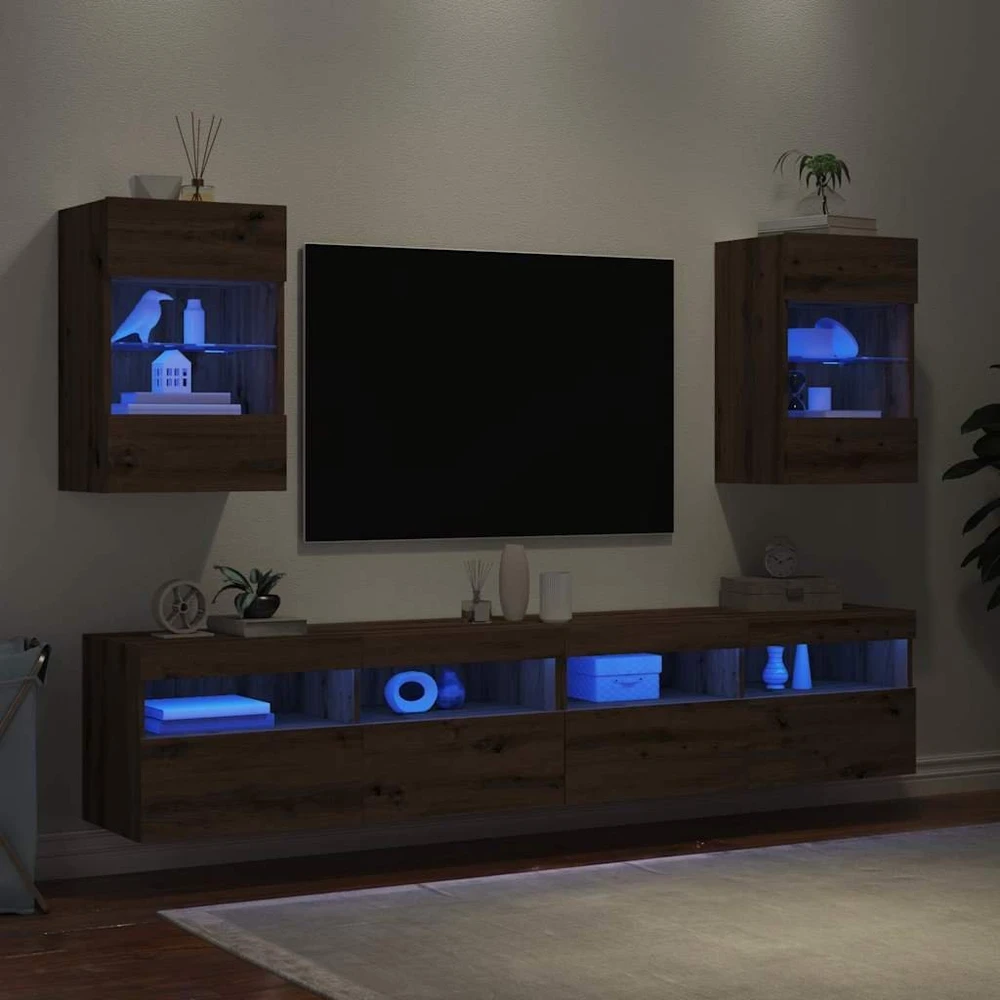 TV staliukas Sieninės spintelės su LED apšvietimu televizoriui, 2vnt., artisano, 40x30x60,5cm