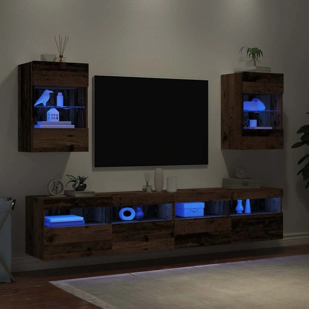 TV staliukas Sieninės spintelės su LED apšvietimu televizoriui 2 vnt, 40x30x60,5 cm