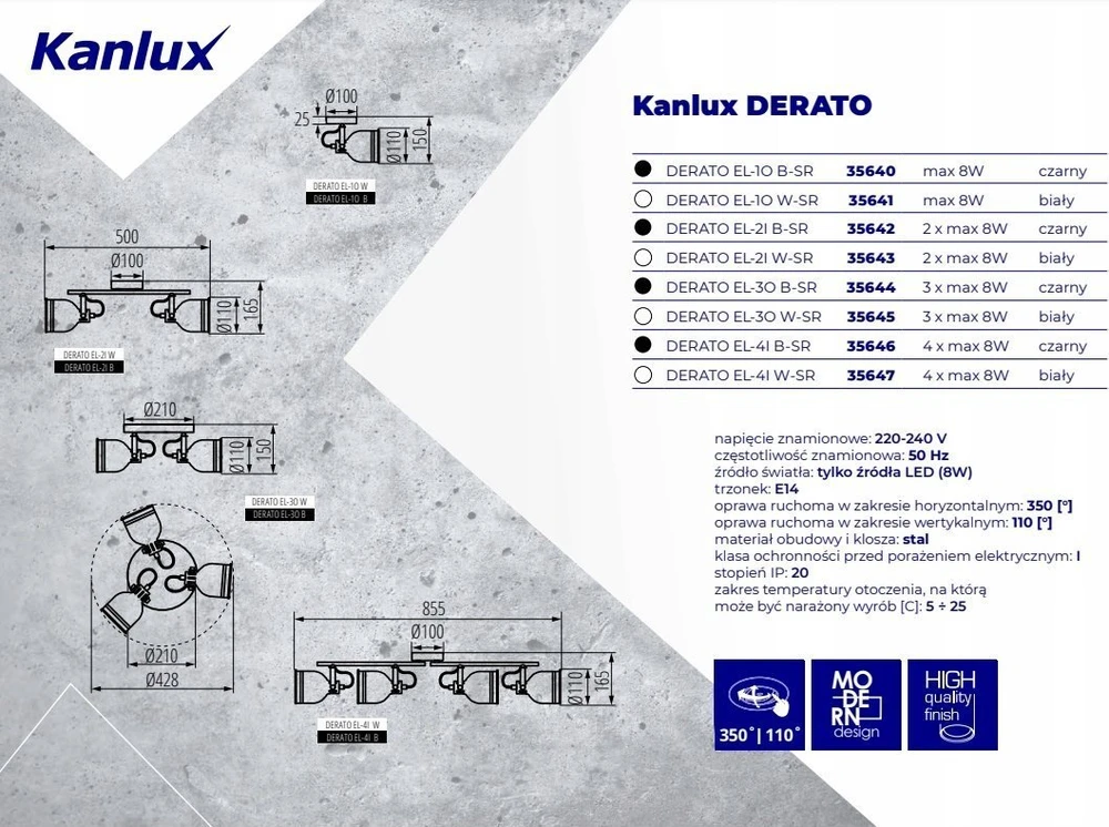 Sieninis šviestuvas Kanlux Lubinis šviestuvas DERATO EL-3O W-SR