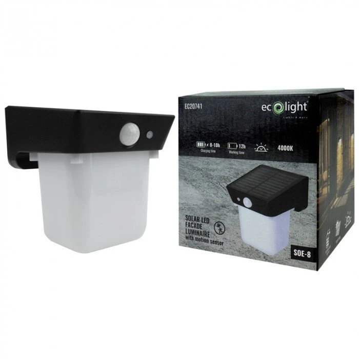 Sieninis šviestuvas Ecolight ECO-LIGHT Saulės energijos fasado šviestuvas LED SOE-8 EC20741 Sodo tvirtas