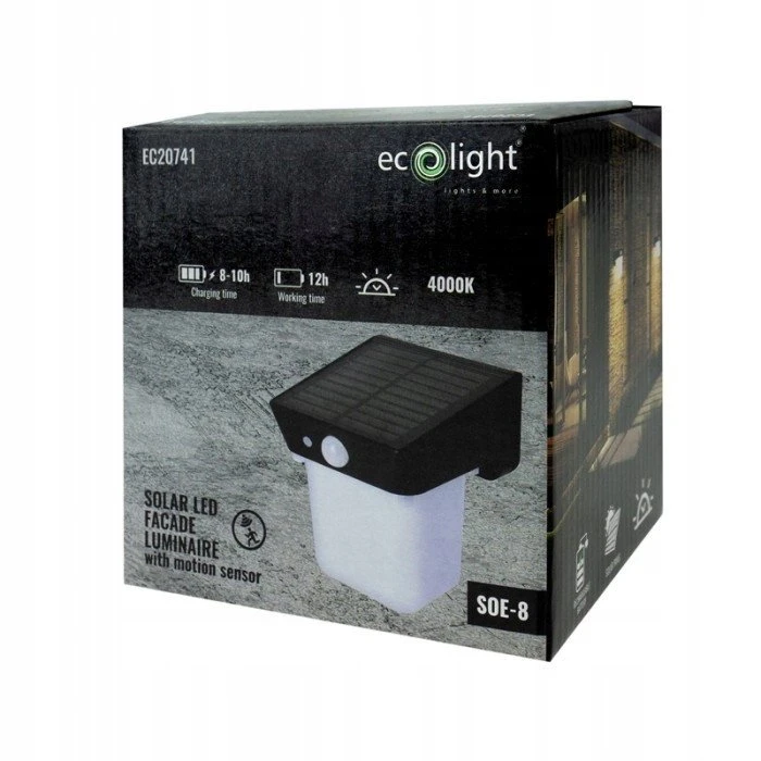 Sieninis šviestuvas Ecolight ECO-LIGHT Saulės energijos fasado šviestuvas LED SOE-8 EC20741 Sodo tvirtas