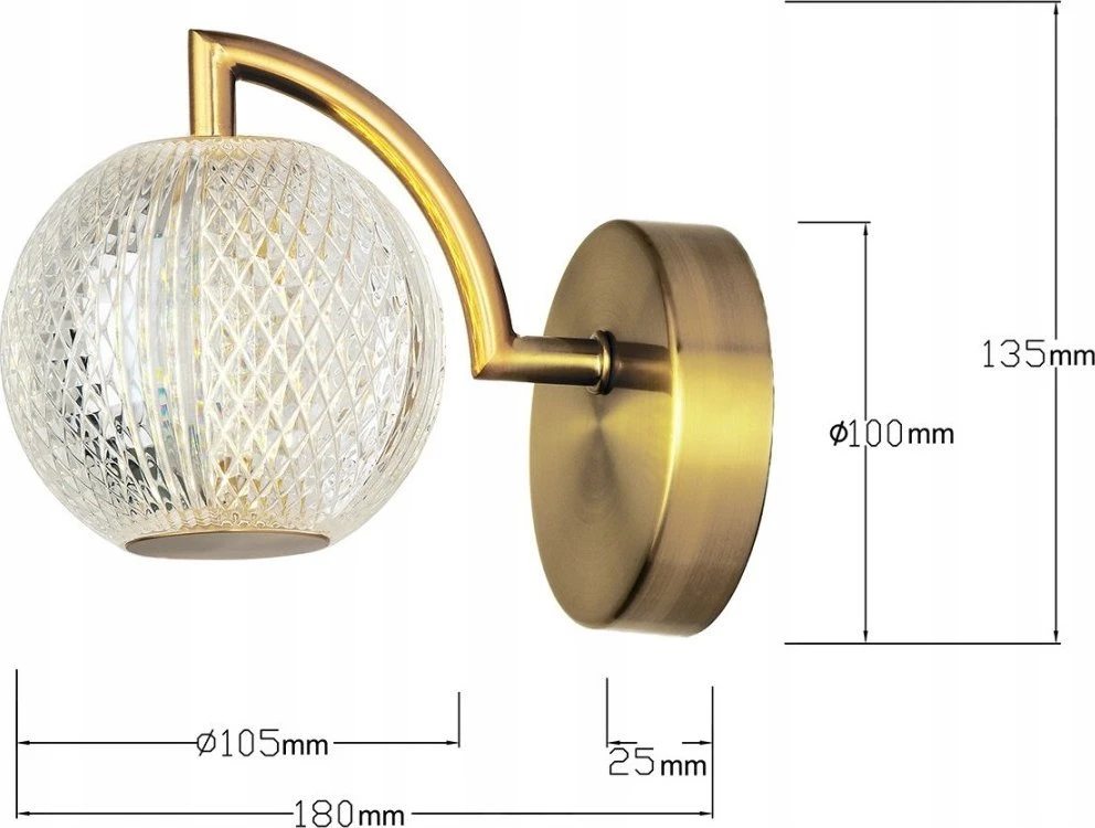 Sieninis šviestuvas Light Prestige Light Prestige Diamond 31 lovos sieninis šviestuvas modernus rutulinis 1x5W LED 3000/4000/6000K CCT auksinis/skaidrus
