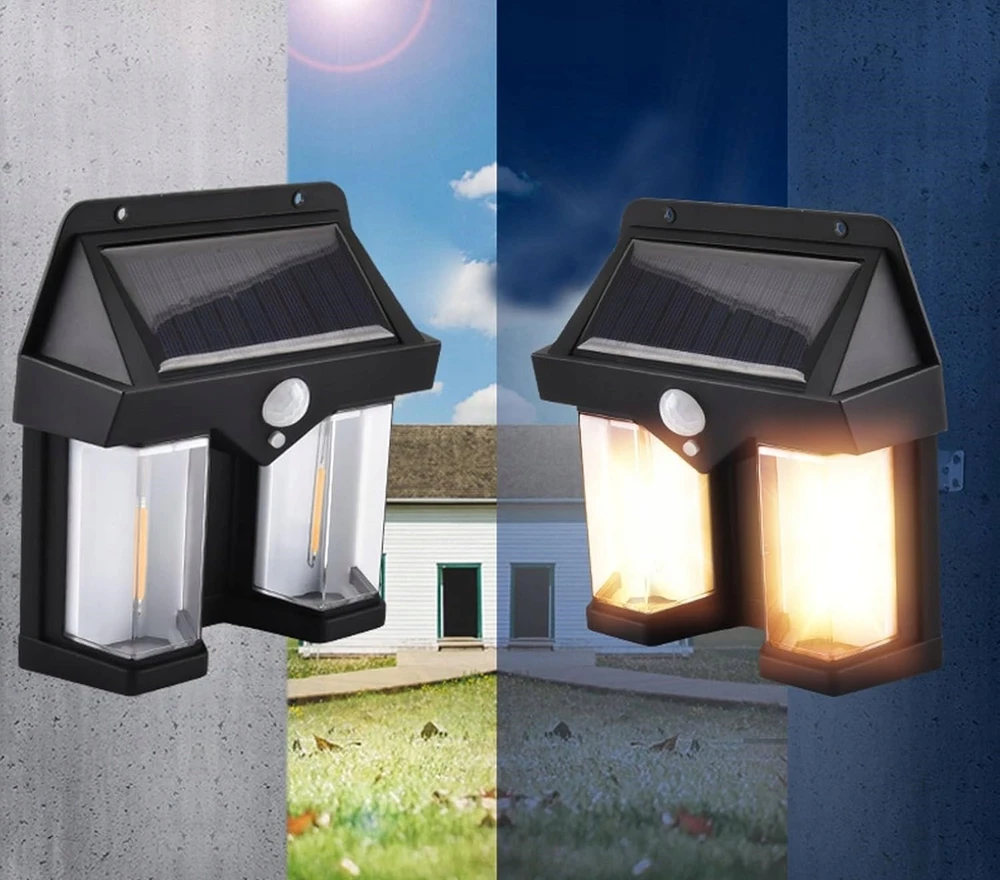 Sieninis šviestuvas LTC Lampa sieninė saulės energijos LED COB 10W 1200lm, judesio jutiklis, nuo sutemų, akumuliatorius 1800mAh IP54 (ABS)
