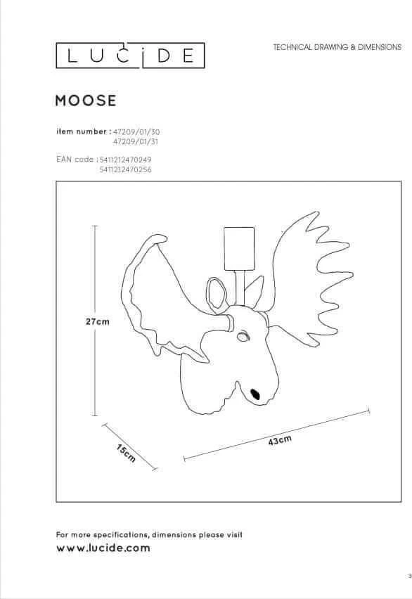 Lucide sieninis šviestuvas EXTRAVAGANZA MOOSE 47209/01/30 Lucide dizainerio LUMINAIRE sieninis šviestuvas dekoratyvinis briedis, juodas