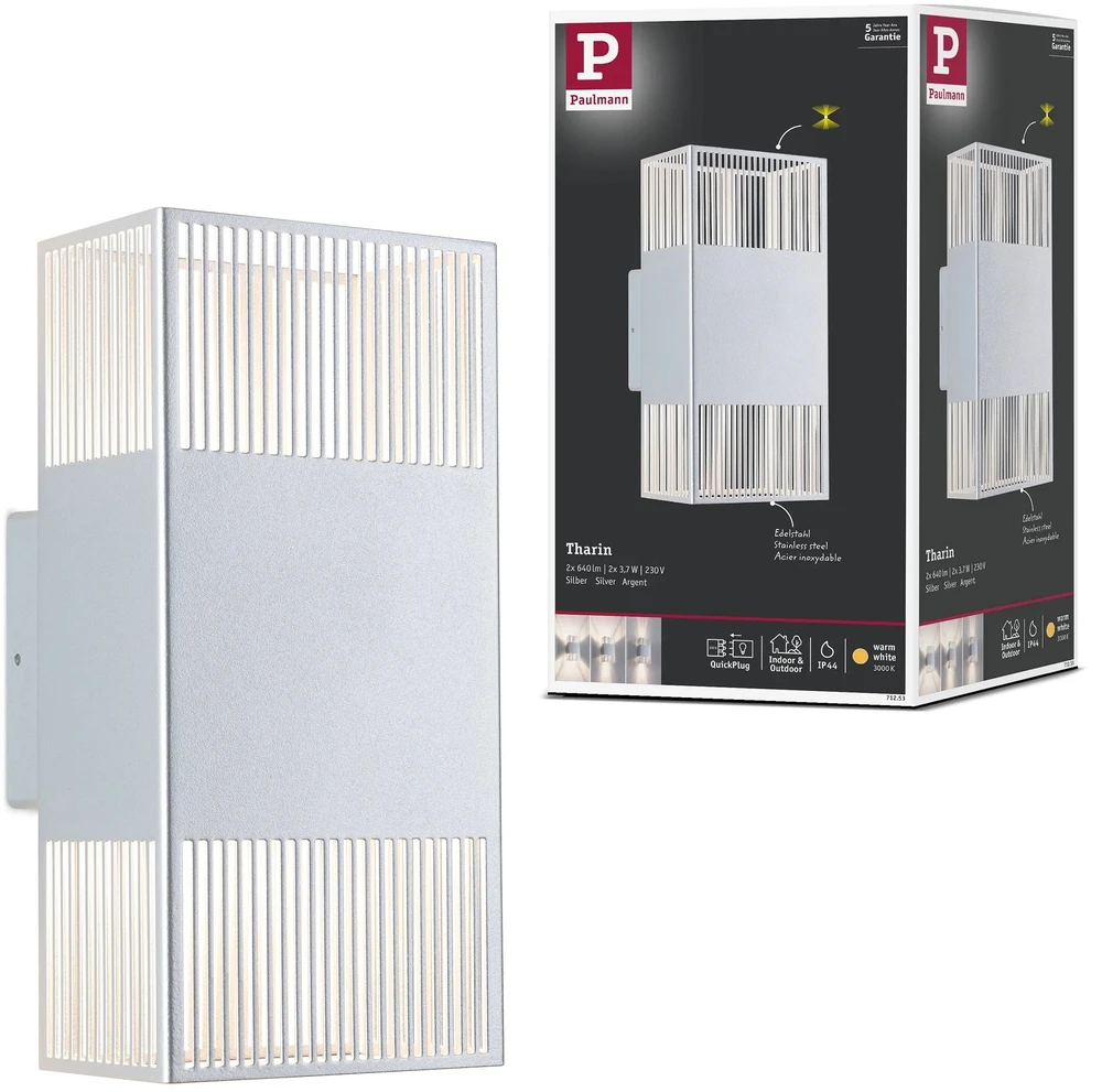 Paulmann sieninis šviestuvas THARIN LED fasadinis šviestuvas 2 x 3,7 W 640 lm 3000 K IP44 230 V sidabrinis / metalinis