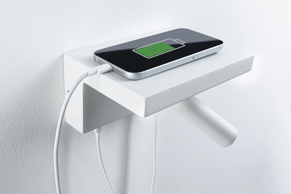 Sieninis šviestuvas Paulmann Sieninė lempa JERIK LED 2,4W 3-STEP DIM 160lm 3000K USB-C 230V su jungikliu Balta matinė / metalinė