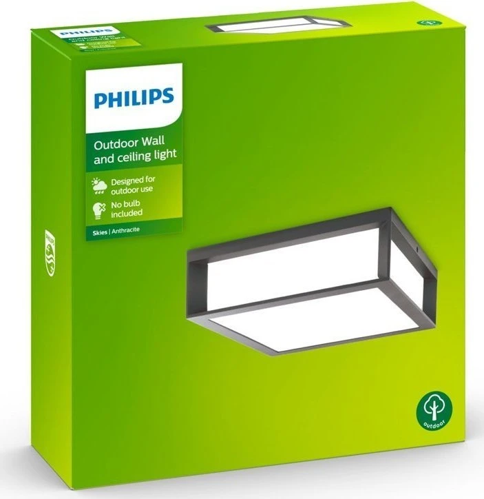 Philips „SKIES“ antracito spalvos lubinis ir sieninis šviestuvas 2x E27/ 42W IP44, aliuminio/plastiko