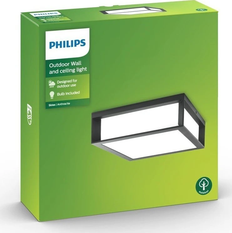 Philips „SKIES“ antracito spalvos lubinis ir sieninis šviestuvas 2x E27/ 42W IP44, aliuminio/plastiko