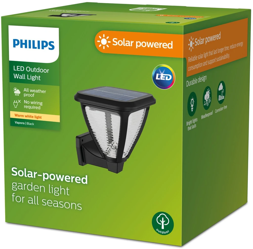 Sieninis šviestuvas Kinkiet Philips Wall LED outdoor light PHILIPS VAPORA, solar rechargeable, 1.5W 2700K 200lm
