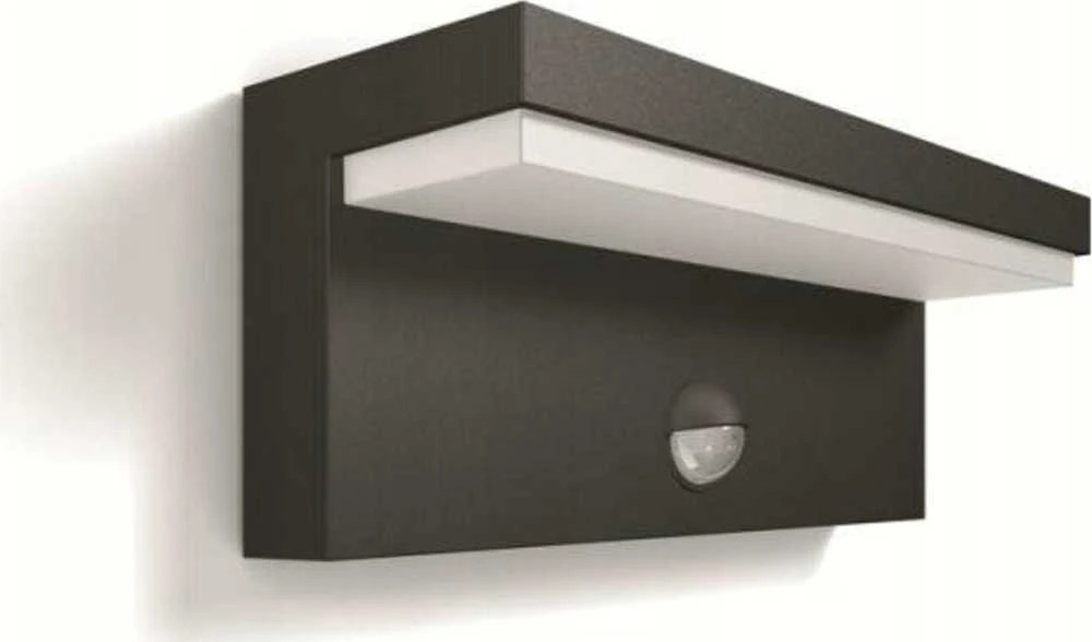 Sieninis šviestuvas 2x4,5W LED sieninis lauko šviestuvas PHILIPS BUSTAN, antracito sp., 2700K, IP44, su judesio davikliu
