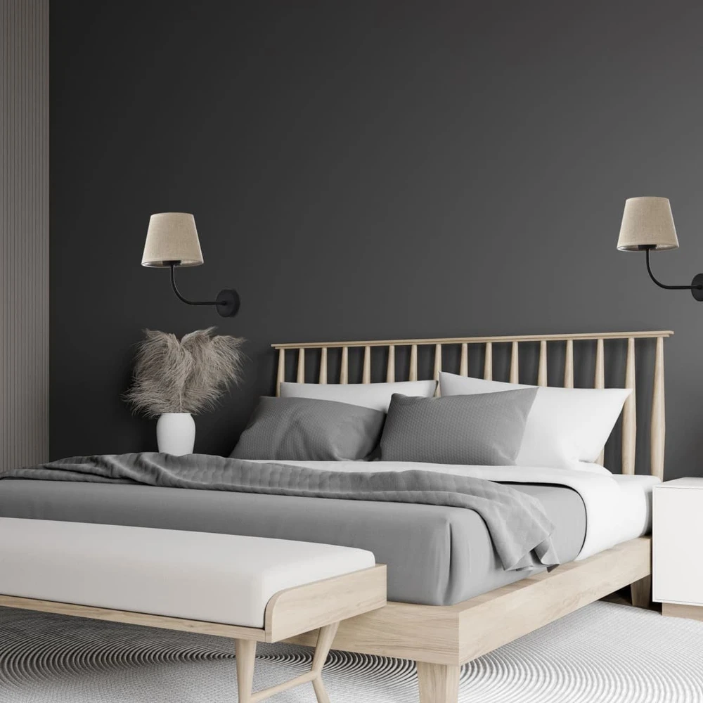 TK Lighting klasikinis sieninis šviestuvas miegamajam, Čikaga, 4186, lininis gaubtas, juodas