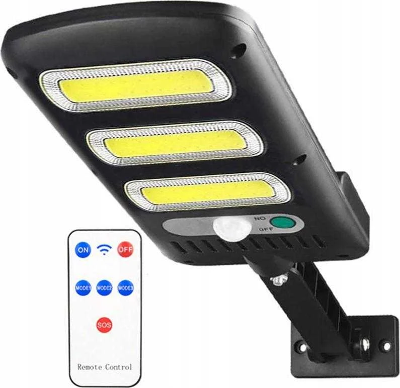 Sieninis šviestuvas LTC Saulės šviestuvas LTC 3 x LED COB 24 W, 1800 lm, judesio ir prieblandos jutiklis, 1800 mAh baterija, pultelis.