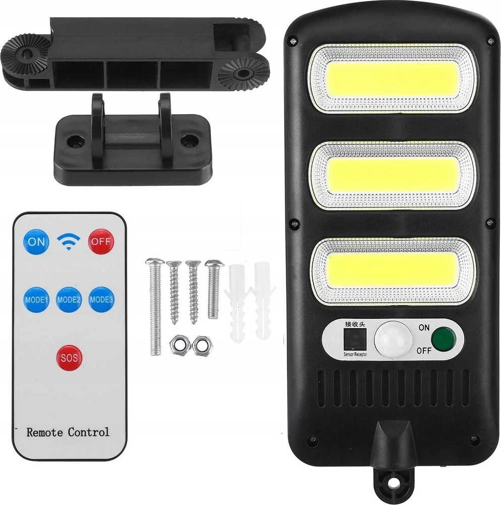 Sieninis šviestuvas LTC Saulės šviestuvas LTC 3 x LED COB 24 W, 1800 lm, judesio ir prieblandos jutiklis, 1800 mAh baterija, pultelis.