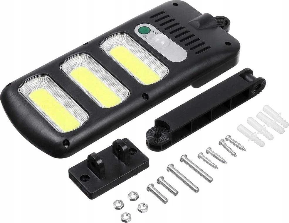 Sieninis šviestuvas LTC Saulės šviestuvas LTC 3 x LED COB 24 W, 1800 lm, judesio ir prieblandos jutiklis, 1800 mAh baterija, pultelis.