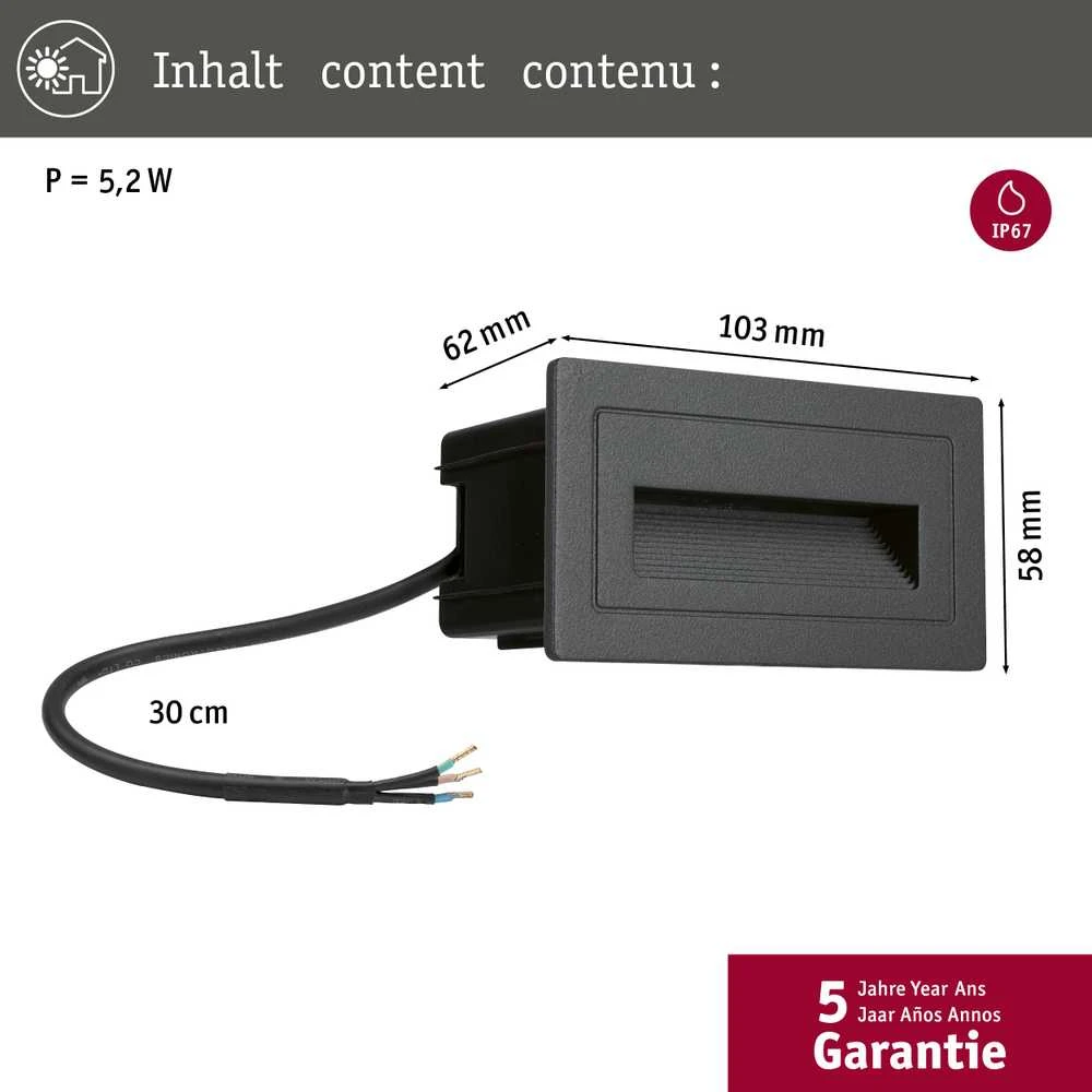 Sieninis šviestuvas Paulmann Sieninės lempos fasado šviestuvas 230V OWŚ Ilgas 4W IP44 3000K 103x62 mm Aliuminis
