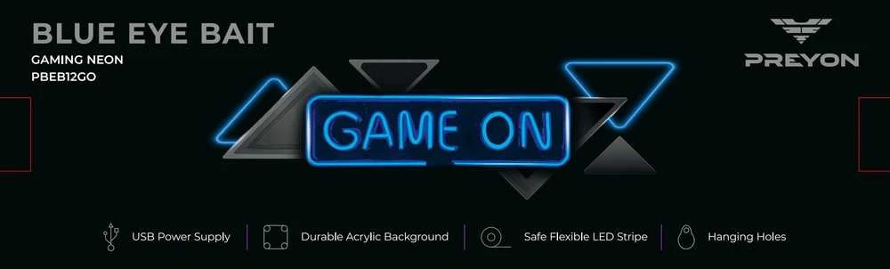Sieninis šviestuvas PREYON Neon gamingowy LED ścienny GAME ON Mėlyna Eye Bait (PBEB12GO)