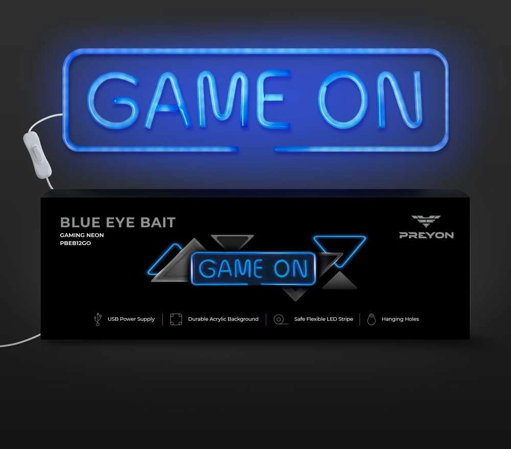 Sieninis šviestuvas PREYON Neon gamingowy LED ścienny GAME ON Mėlyna Eye Bait (PBEB12GO)
