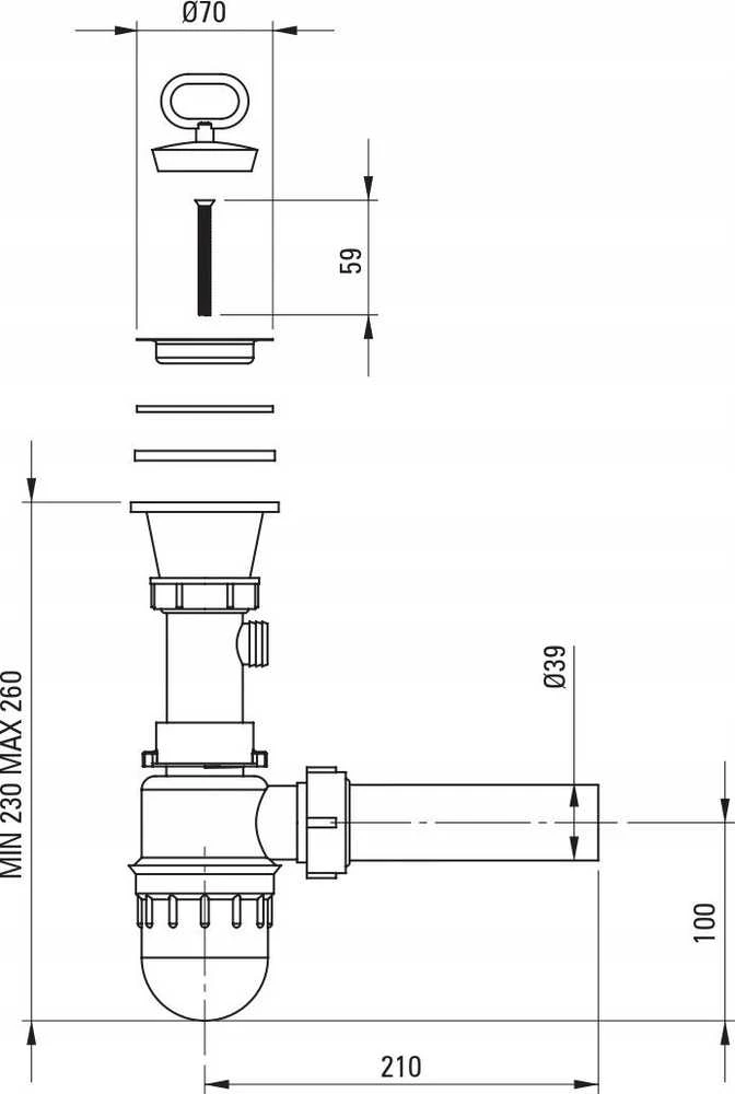 Sifonas plieninei ūkinei plautuvei Deante, ZXY_9965, Steel
