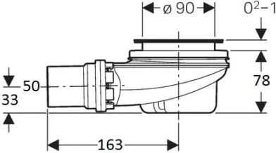 Geberit dušas paliktņa sifons, d=90x50 mm, horizontāls, ar hromētu dekoratīvo vāciņu